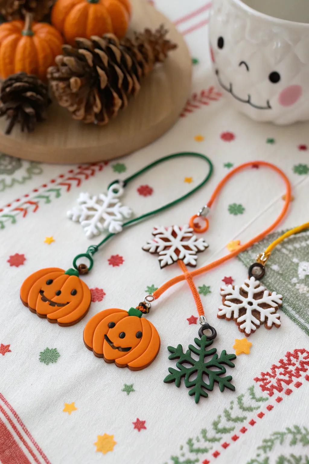 Individualized holiday charms to reflect the seasonal atmosphere.