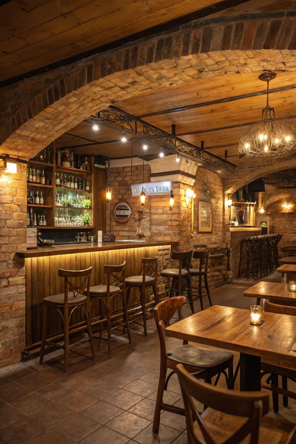 Gentle ambient illumination establishing the atmosphere for a cozy bar adventure.