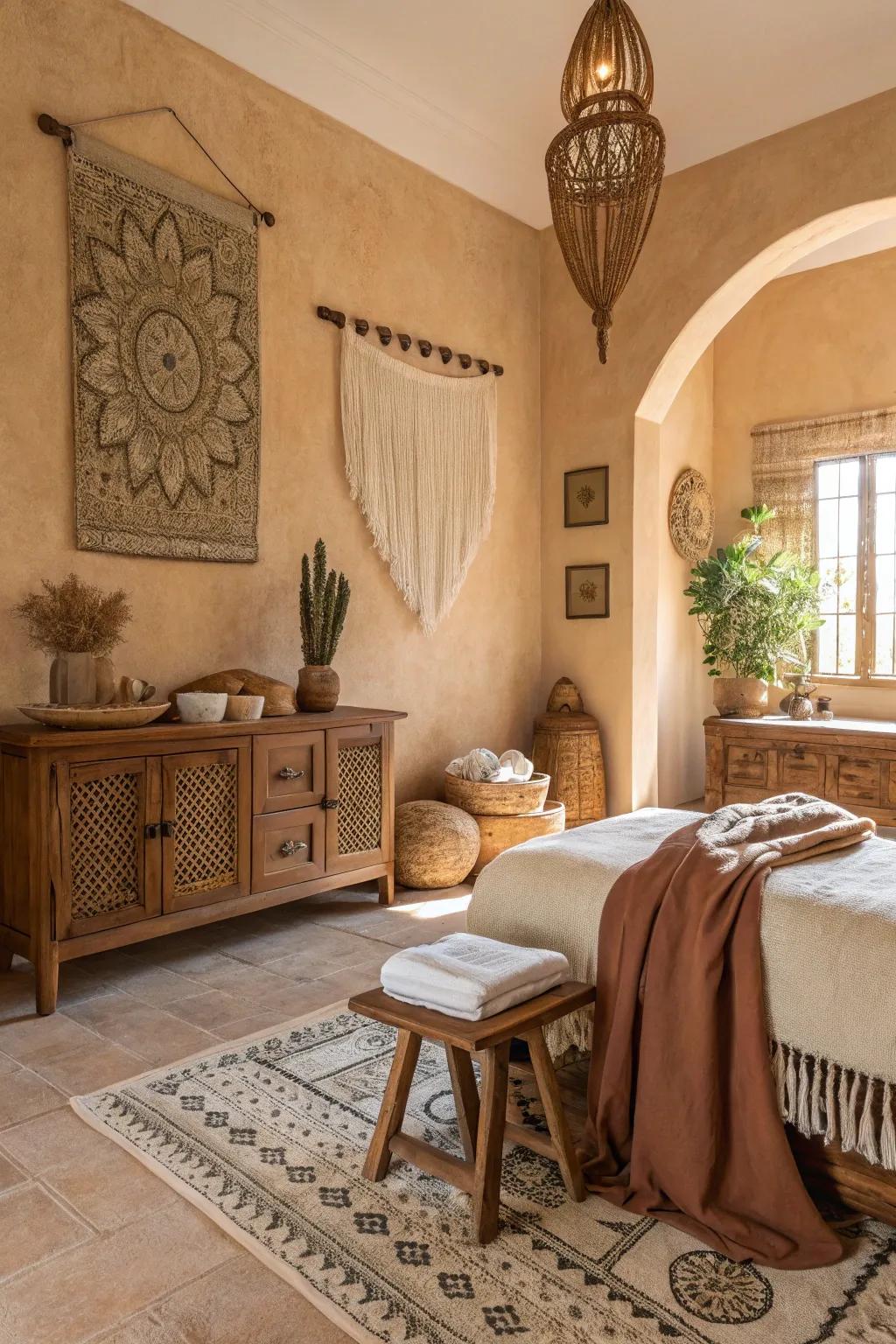 Grounded tones offer a serene and soothing atmosphere.