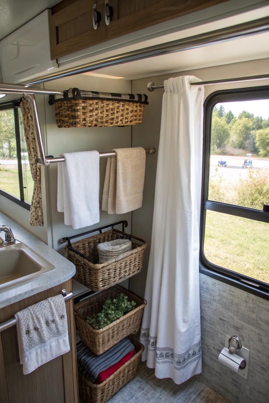 Build extra storage with adjustable rods.