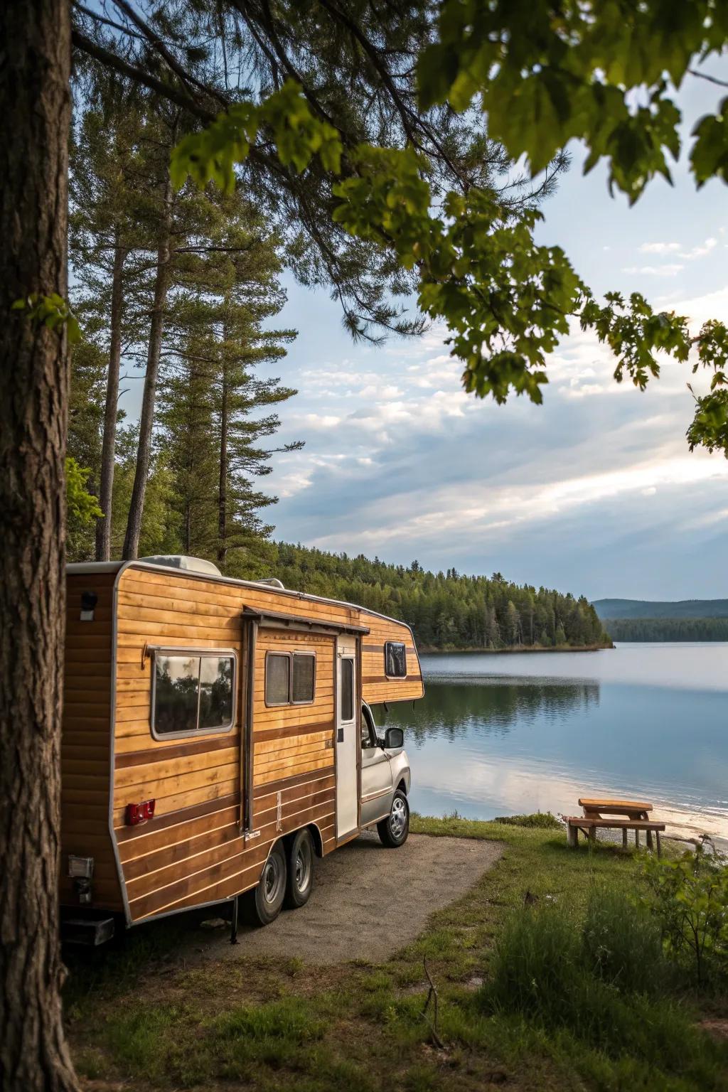 Wood-like cladding brings a warm, rustic feel to your RV.
