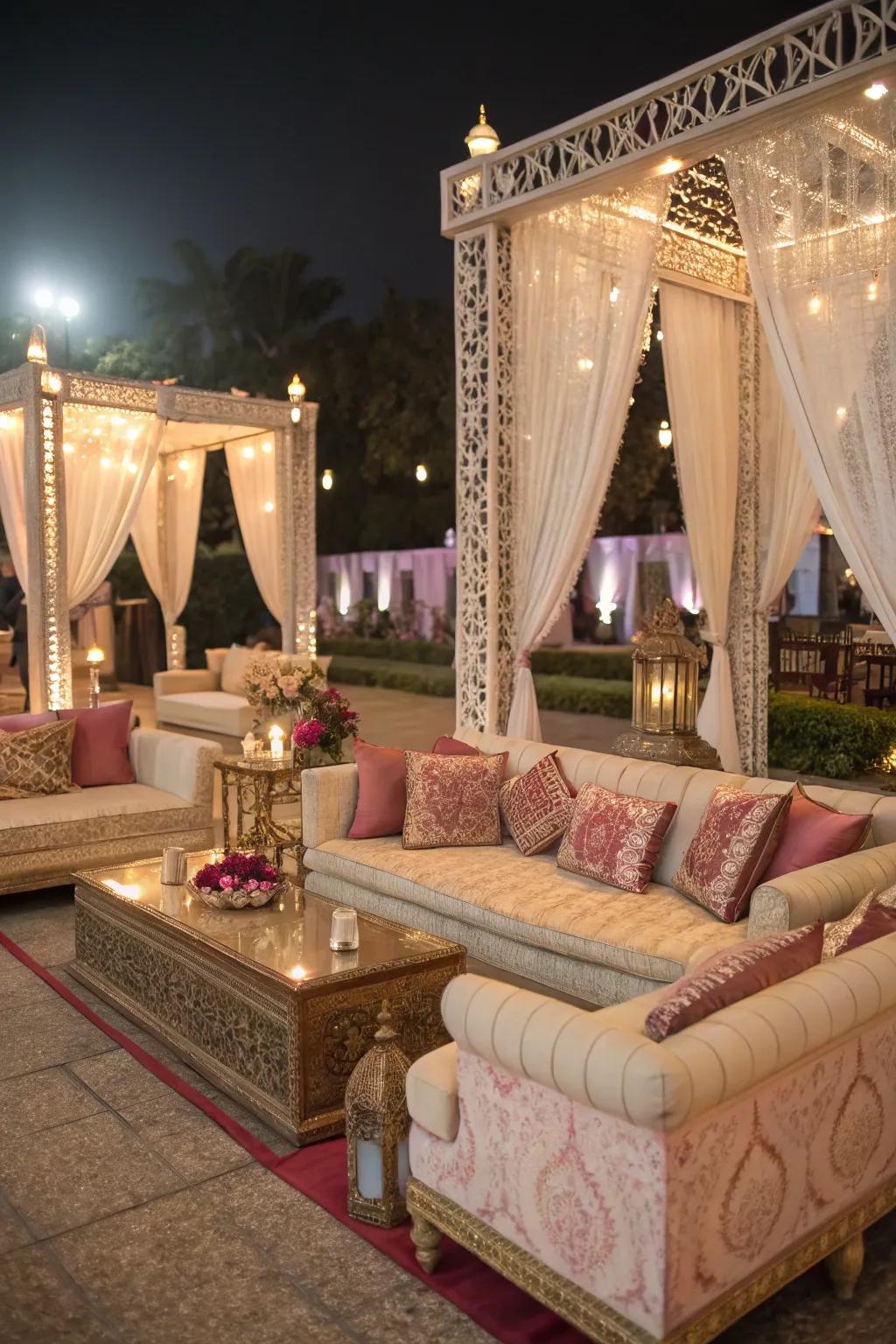Fancy couches provide magnificent seating.