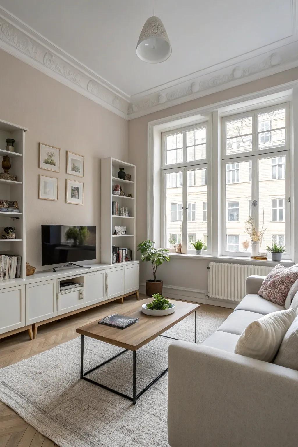 Functional furniture that combines style with practicality in a Scandinavian living room.