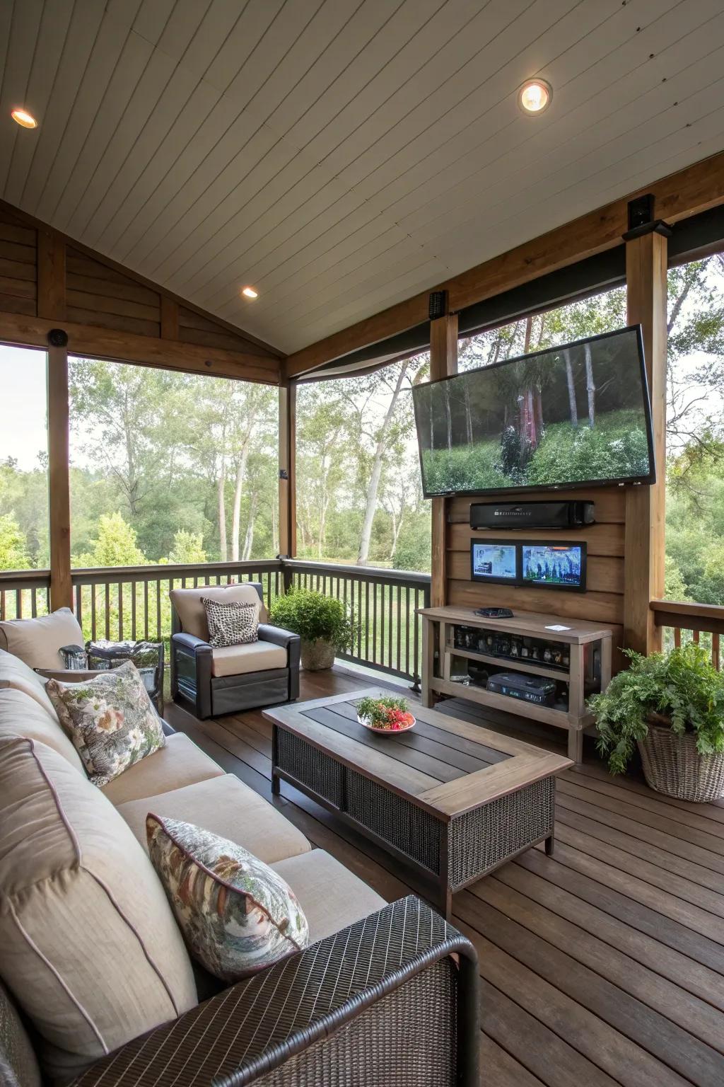 Make your screened-in deck into an entertainment hub.