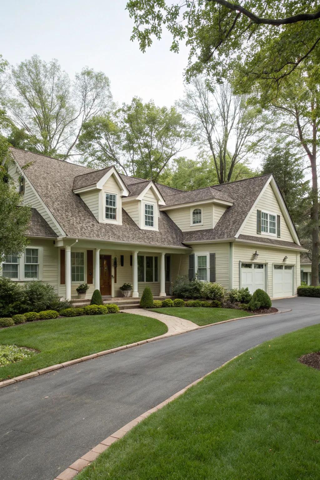 House with perfectly symmetrical shed dormers.