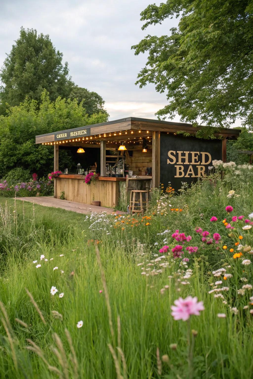 Transform your shed bar into a garden retreat with flourishing foliage.