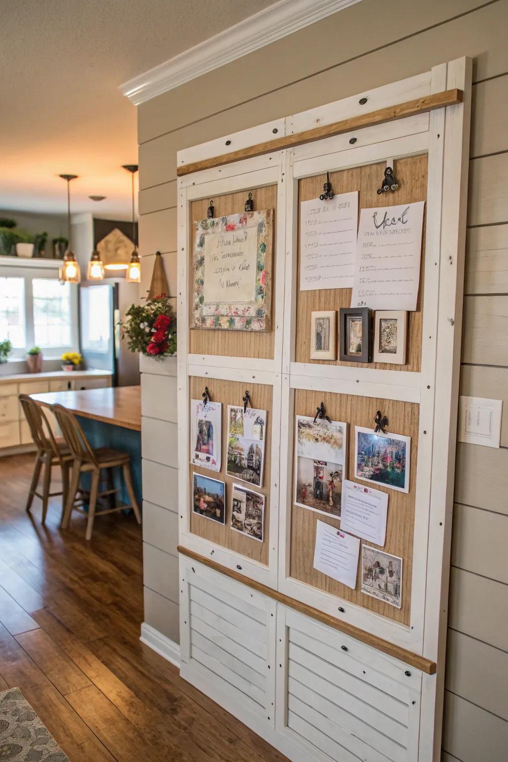 Maintain organization and connection using a family-centered beadboard memo board.