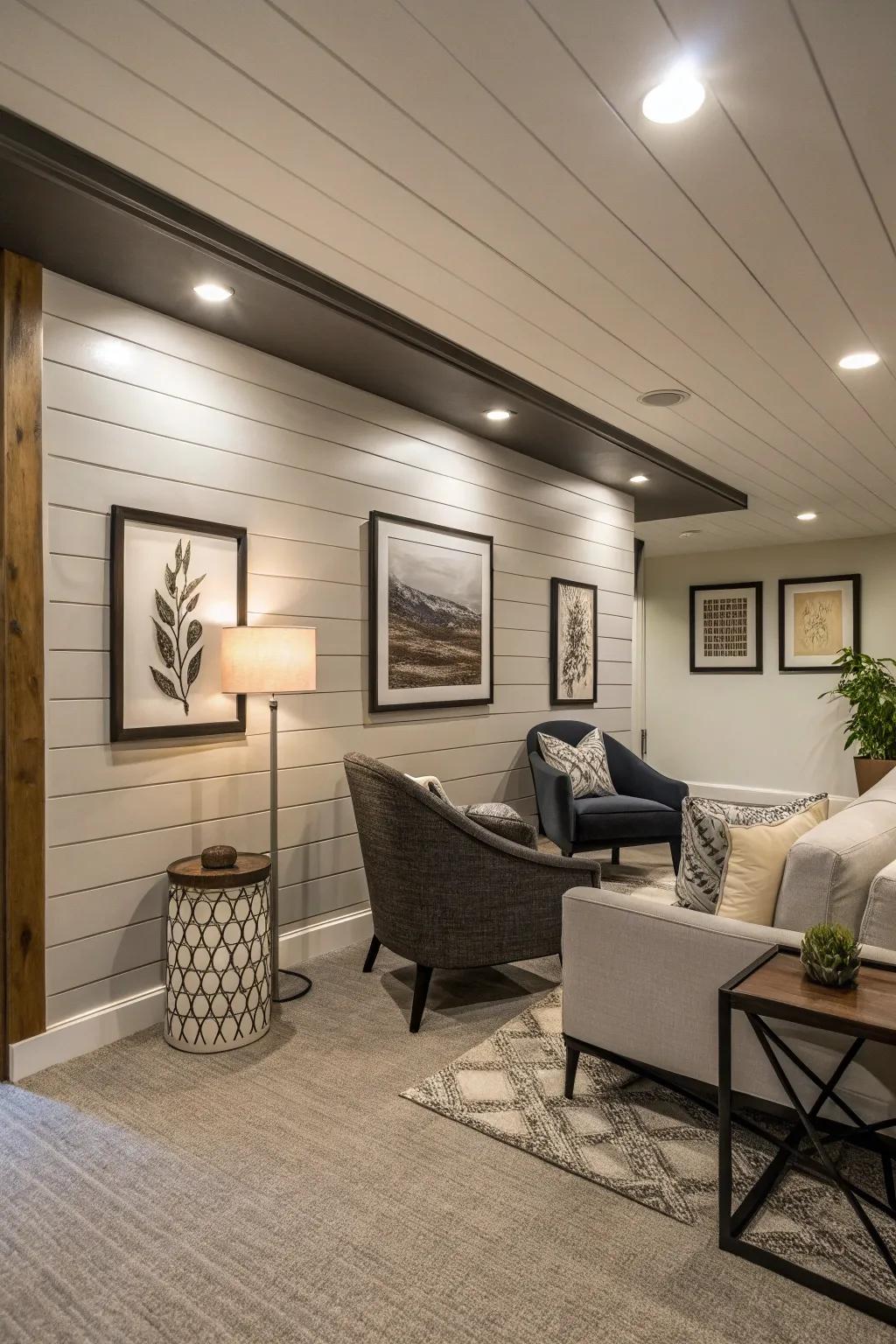 A captivating shiplap statement wall injecting texture.