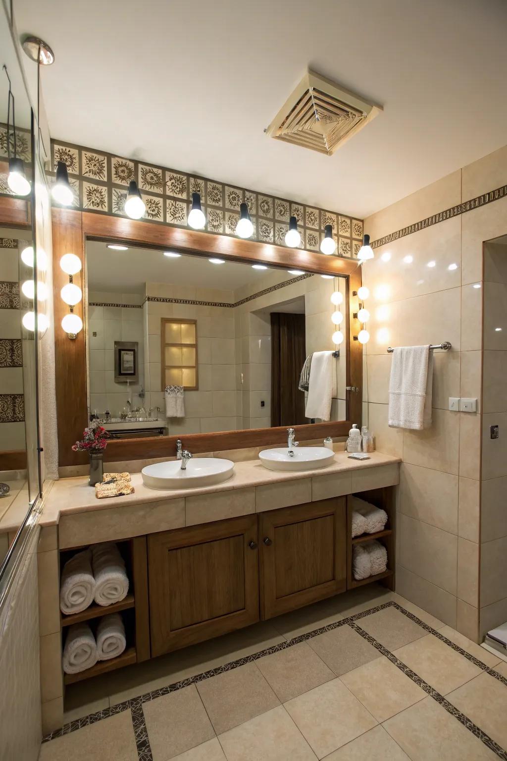 A well-illuminated restroom showcasing adaptable lighting options.