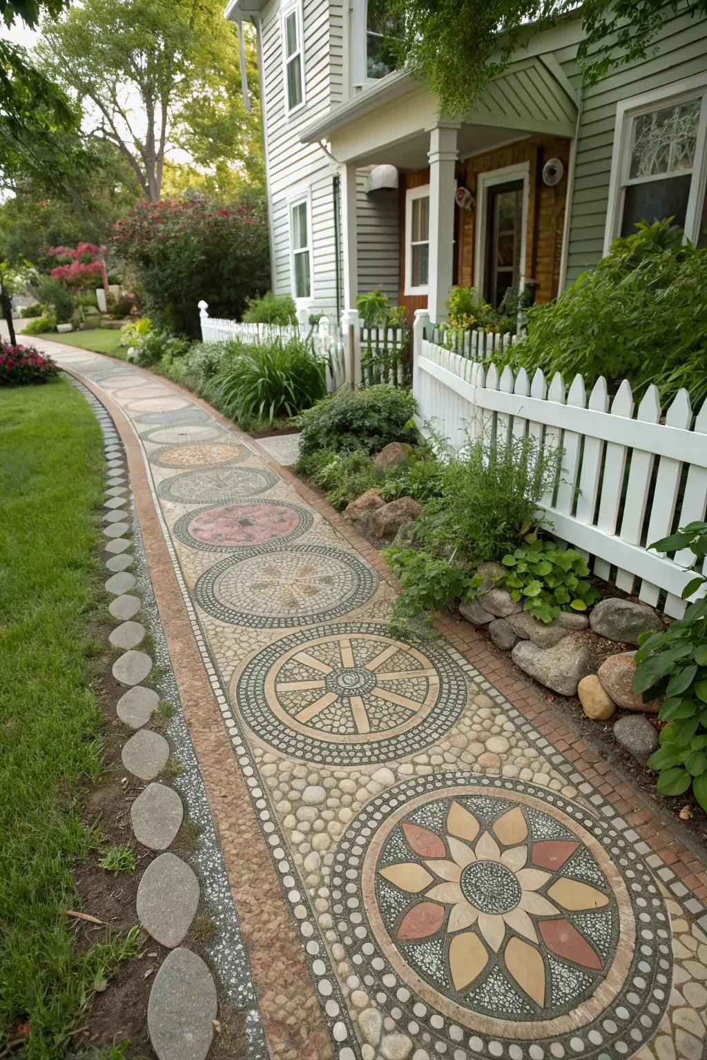 Pebble mosaics contribute artistic elegance to your sidewalk.