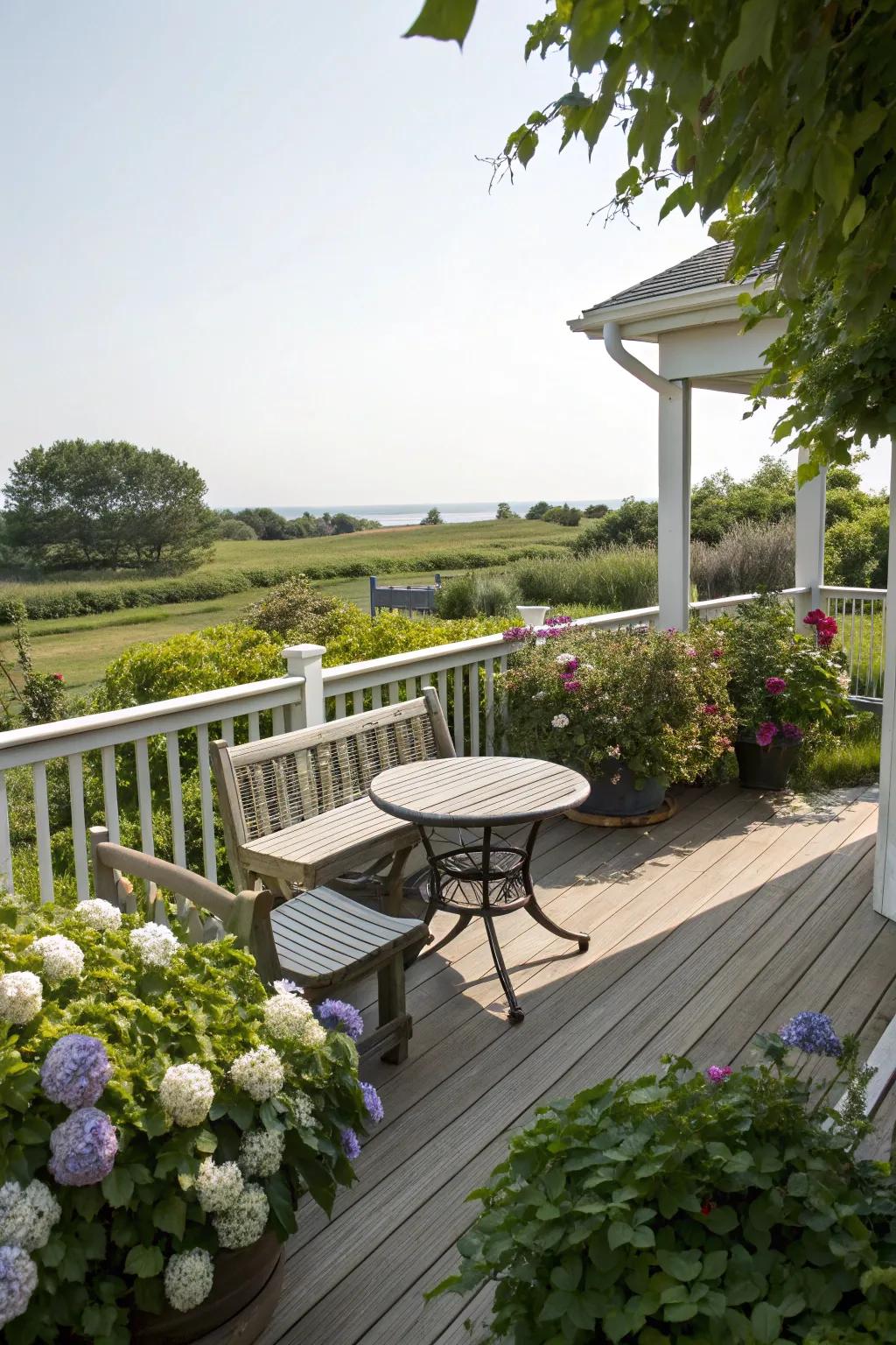 A small sitting area offers a peaceful spot to relax outdoors.