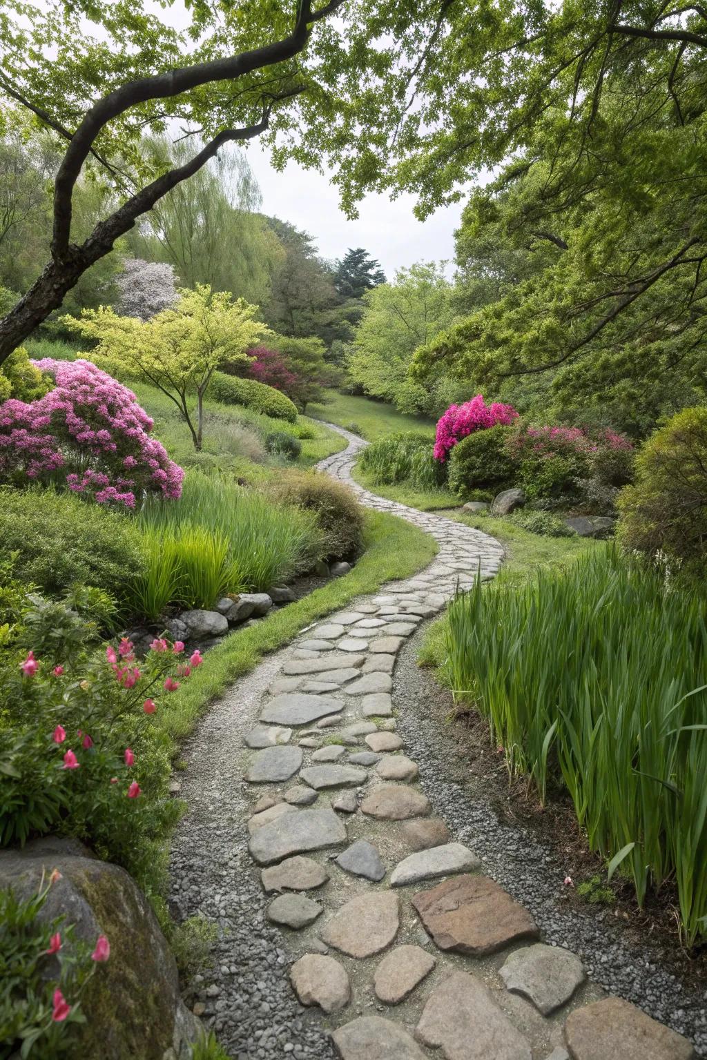Winding pathways produce a welcoming and fluid passage through gardens.
