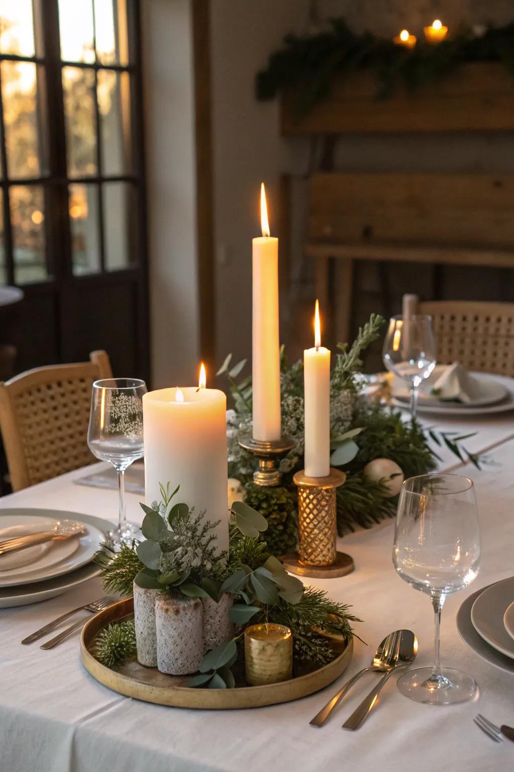 Candles in varying heights make a stunning centerpiece.