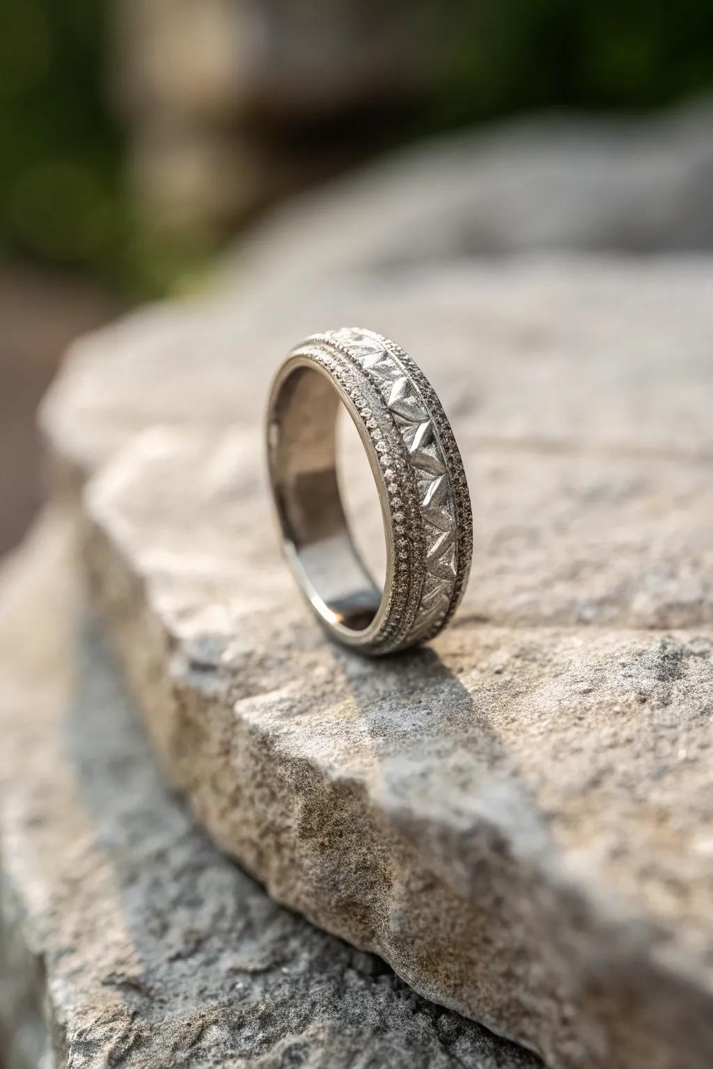 A textured ring that presents a distinctive and understated grace.