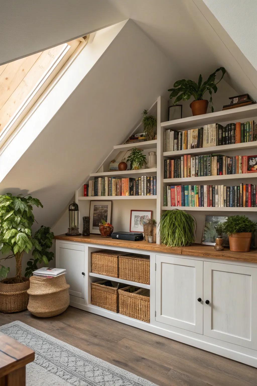 Open shelves make excellent use of your angled spaces.