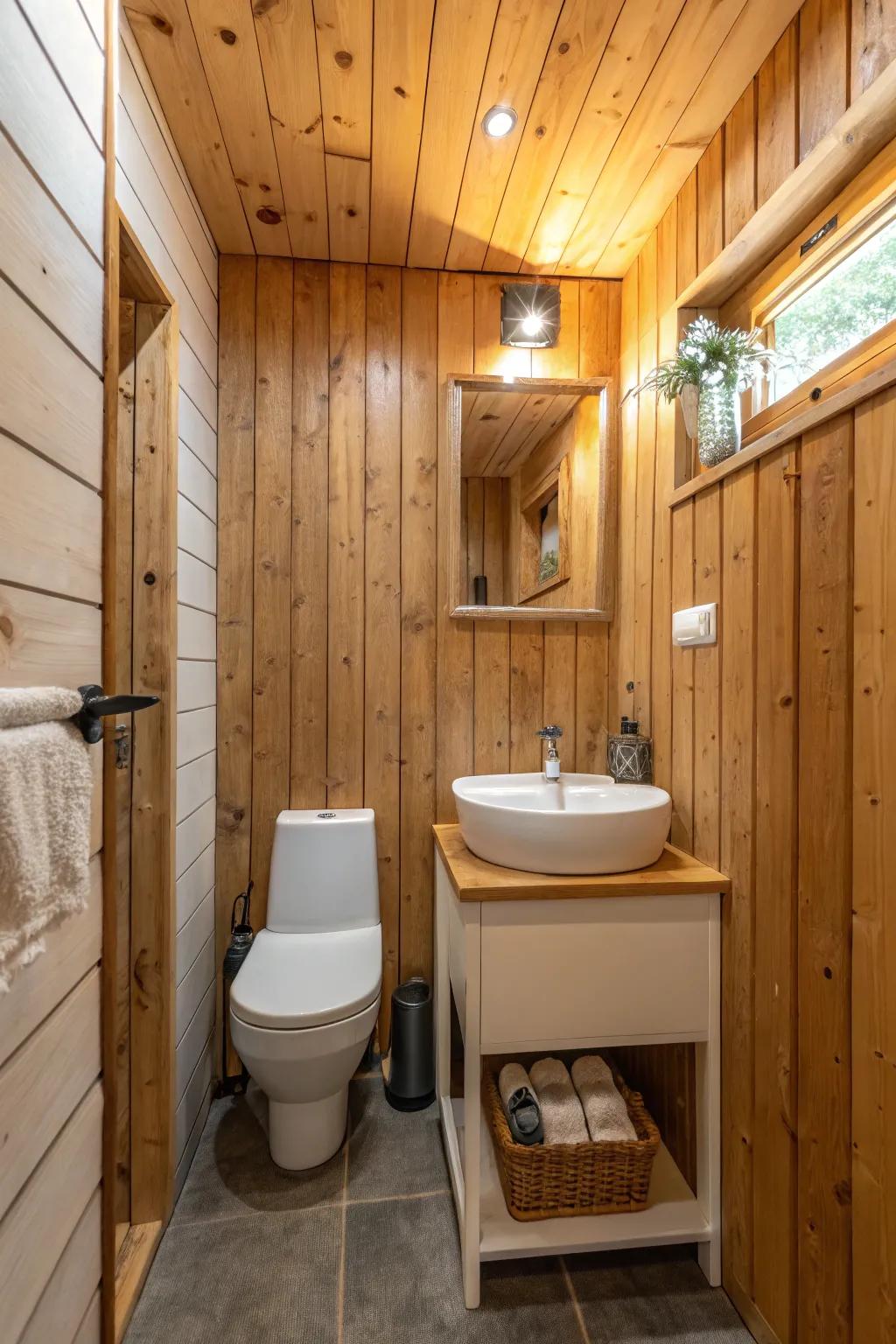 Timber planks impart a warm and natural character to bathrooms.