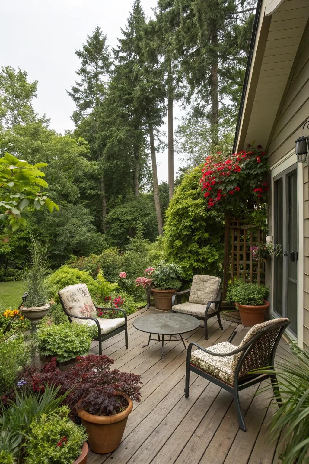 Rich flora gives your deck vitality and peace.