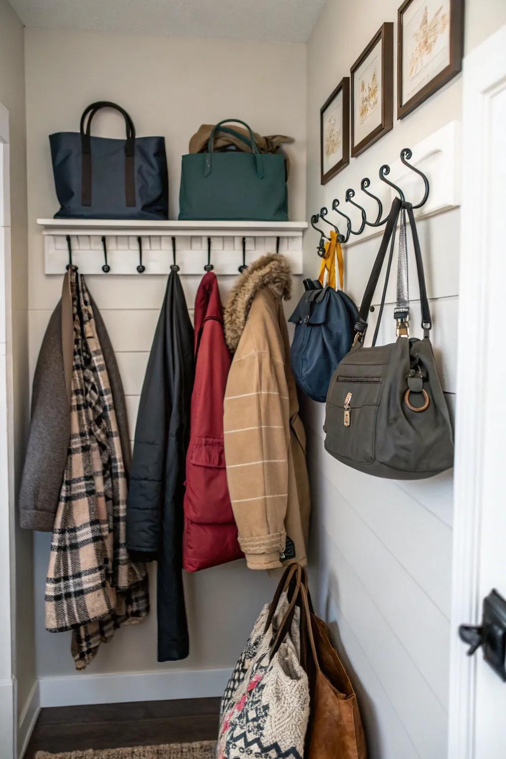 A well-organized hanger arrangement keeps essentials handy.
