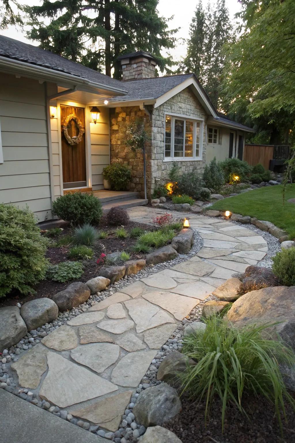 Pathways and borders made of stone give structure and style.