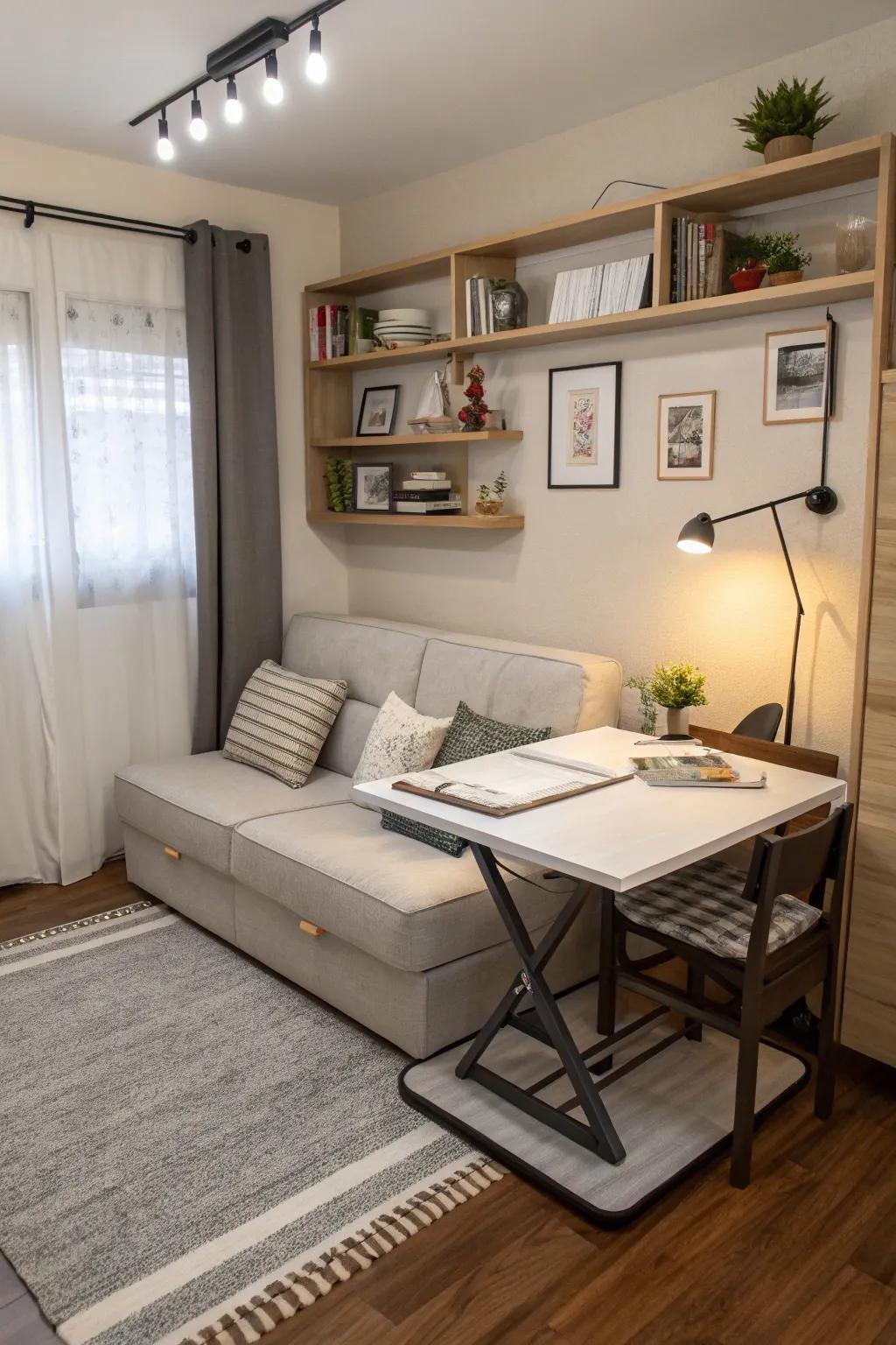 Multi-functional furniture items help save space and offer practicality.