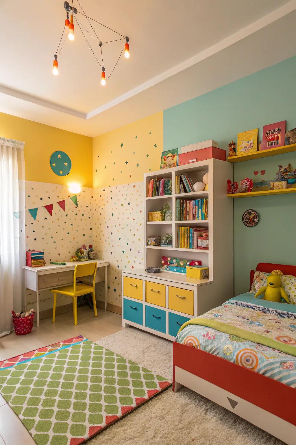 A fascinating and inspiring environment is created by the use of vibrant colors and fun decor.