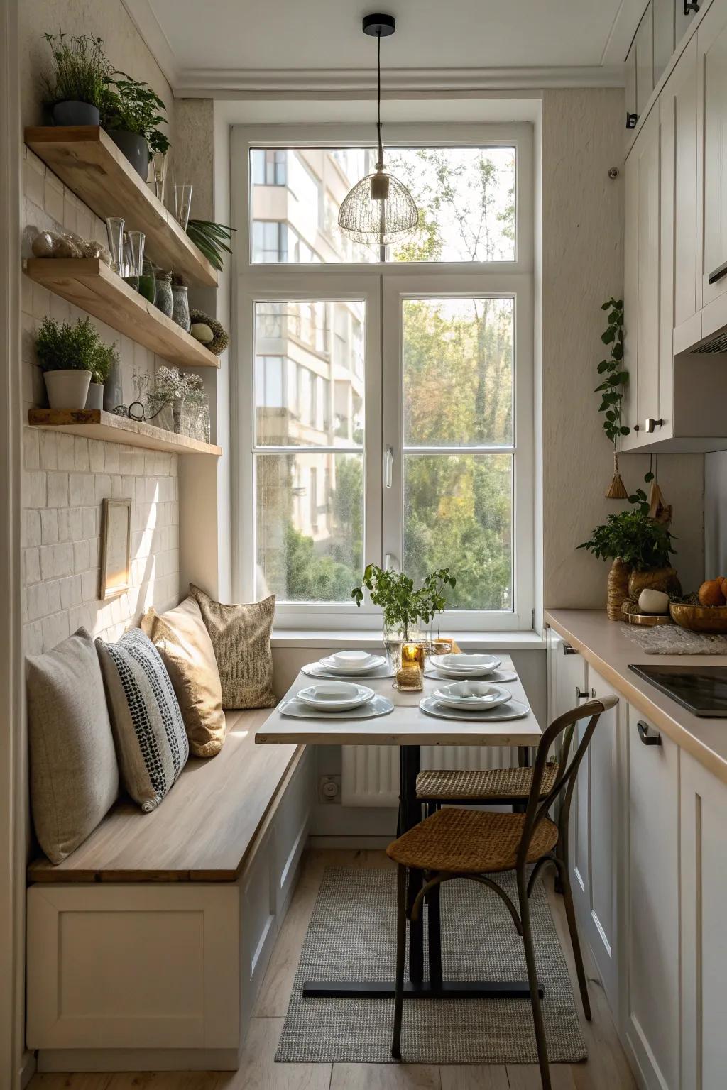 A windowsill dining space that optimizes space and light.