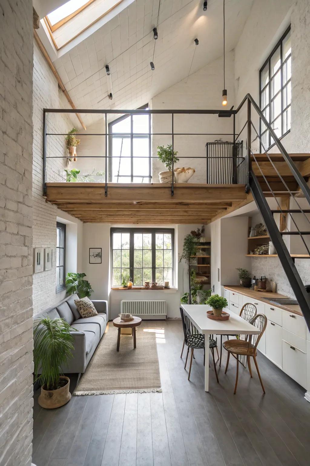 Open design in a loft for a roomy impression.