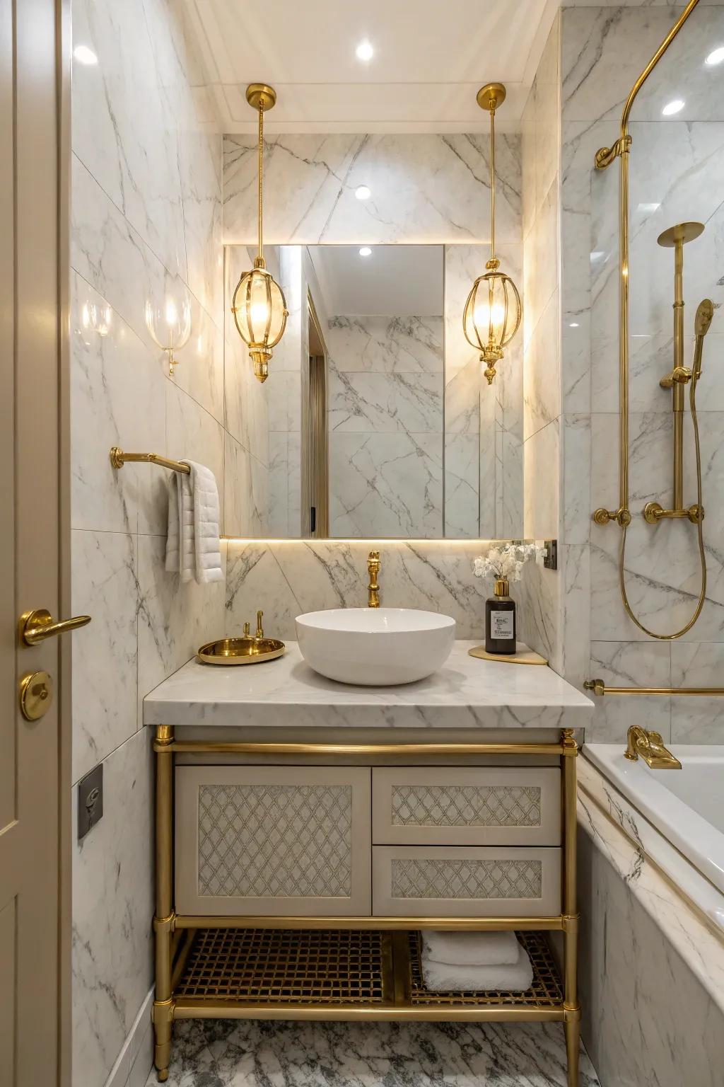 Metallic embellishments add a hint of charm to any bathroom.