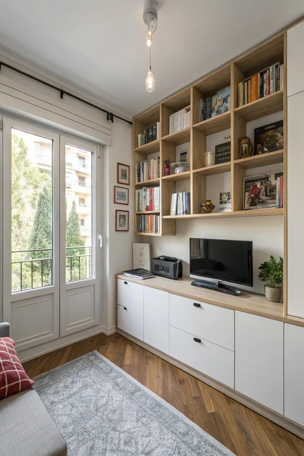 Having built-in storage helps keep your apartment uncluttered.