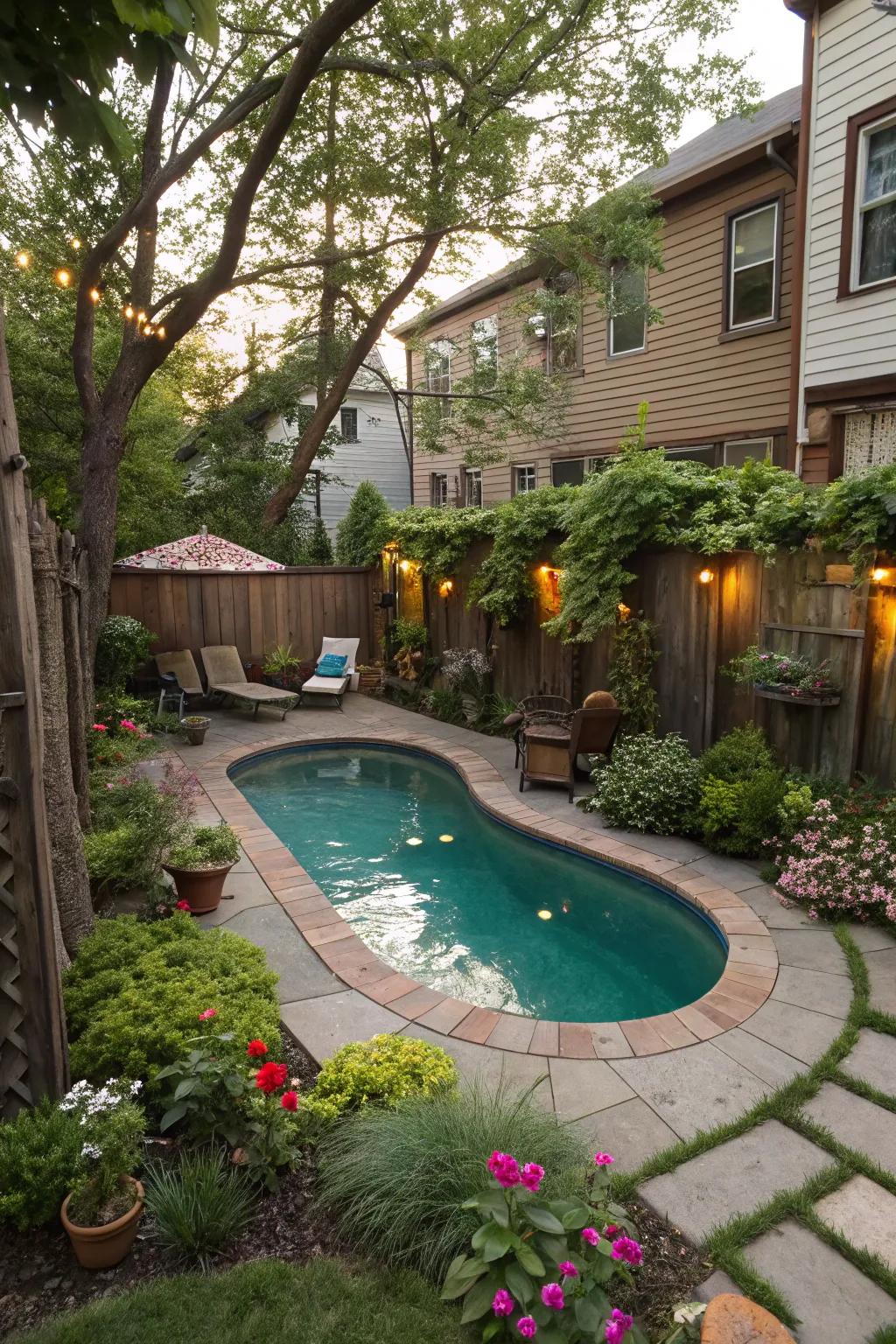 A uniquely shaped pool introduces visual appeal and optimizes compact spaces.