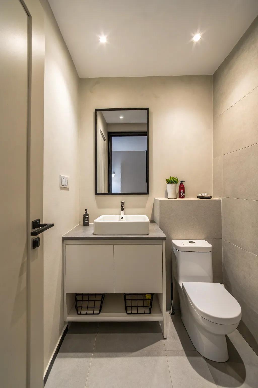 Minimalist decor sustains a streamlined and orderly space.