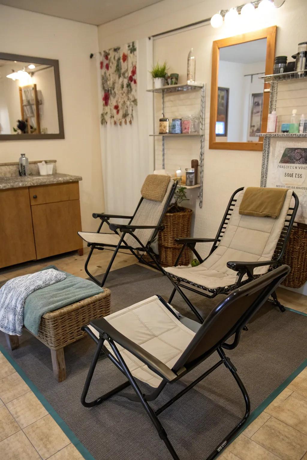 Adaptable furnishings providing dual functionality to preserve area while remaining functional.