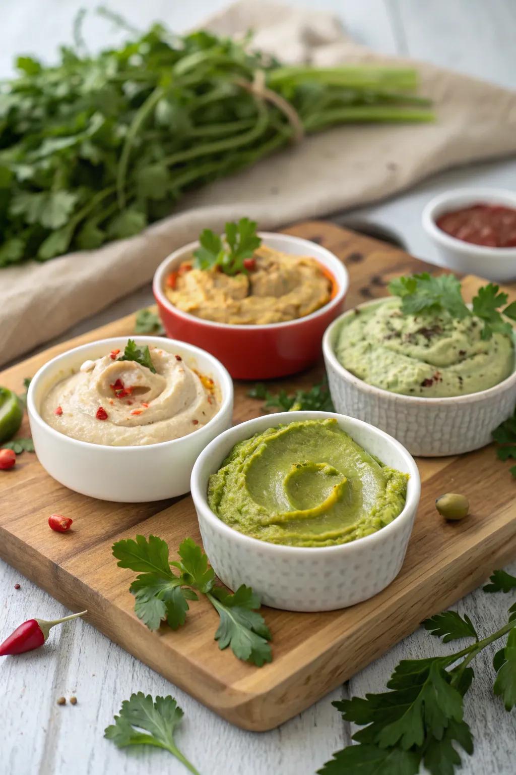 An assortment of dips, unlocking countless flavorful combinations.