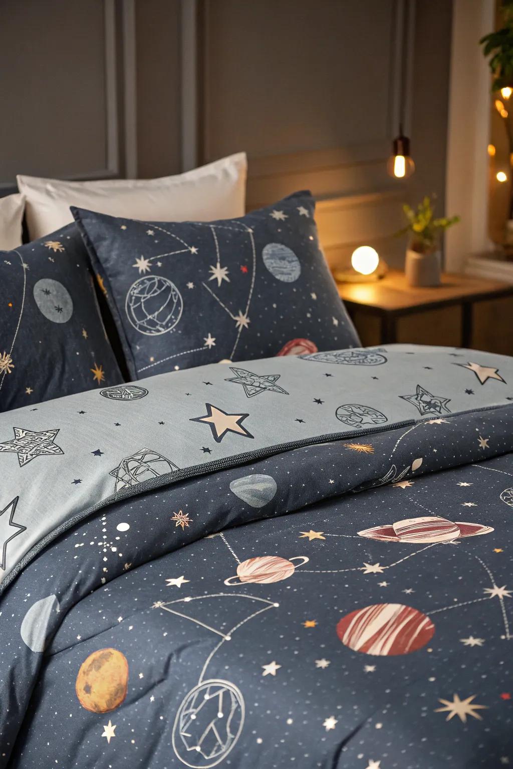 Celestial themed sleeping sets combines convenience with cosmic design.