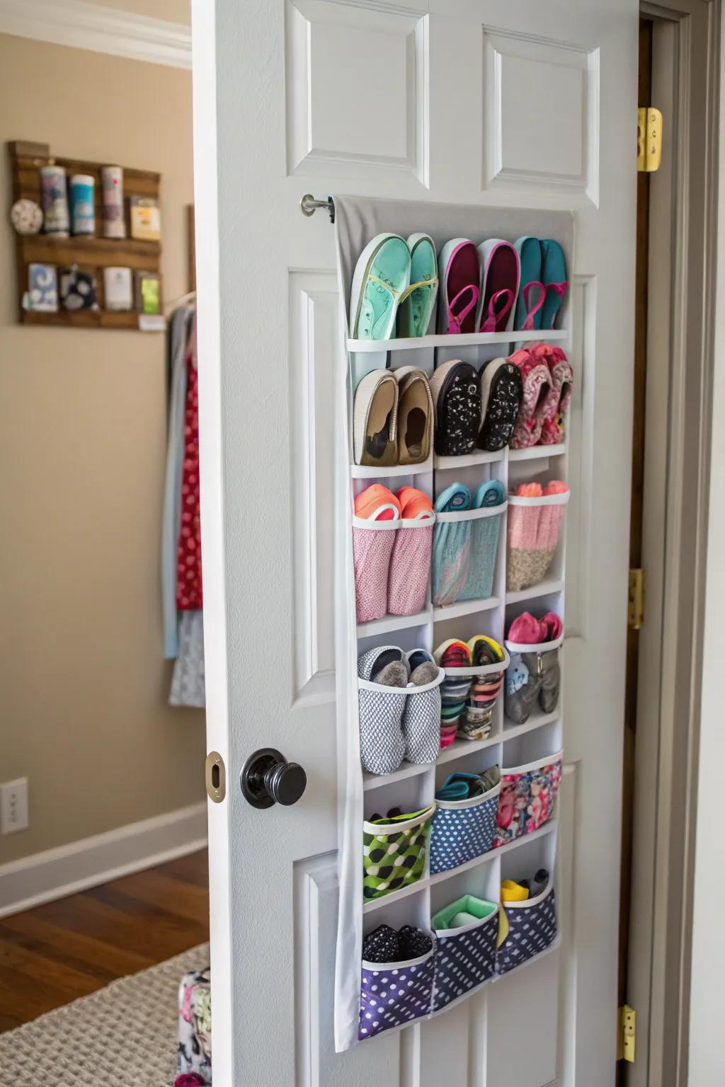 Door-mounted organizers offer more storage without taking up any floor space.