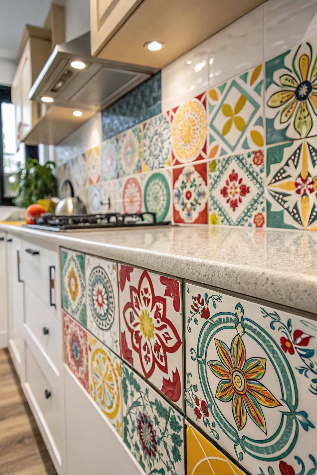 Ornamental pavers bring a hint of Seville to this cooking space.
