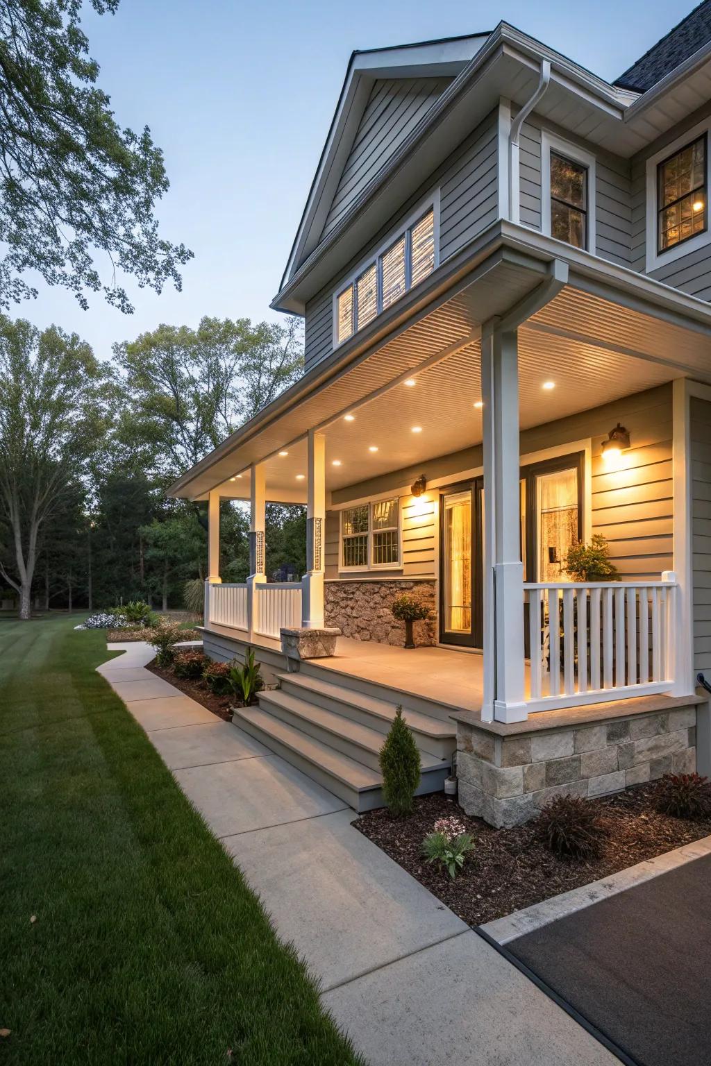 A porch overhang introduces practicality and flair.