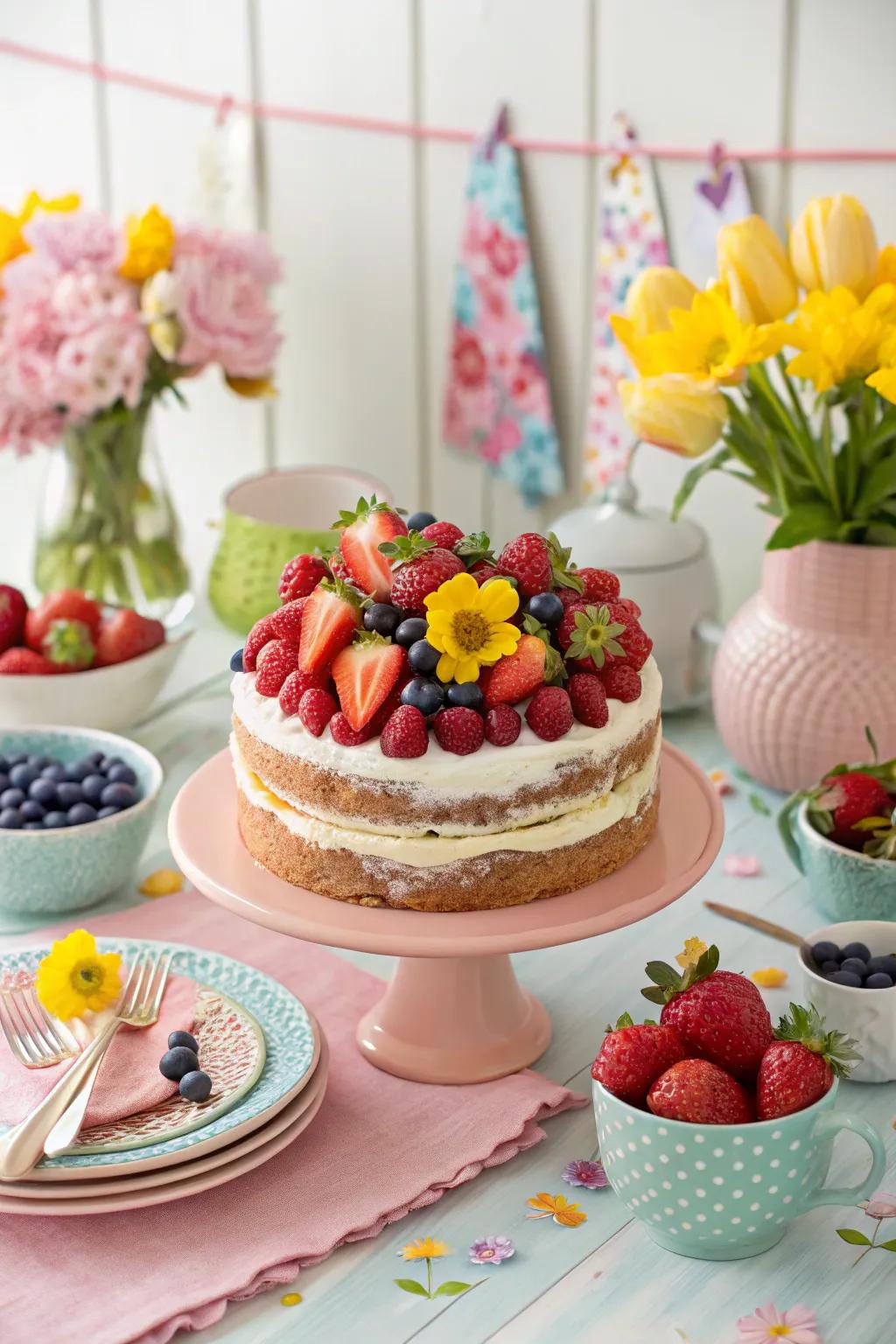 A fruit-topped cake bursting with fresh flavors.
