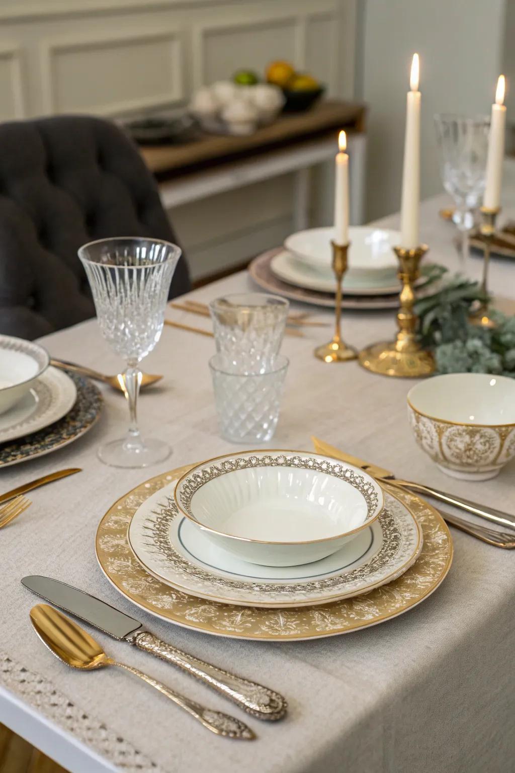 A mix of classic and modern tableware for a polished look.