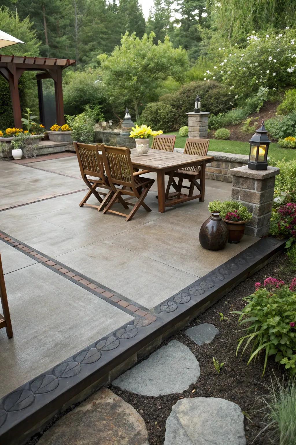 A concrete patio featuring a distinct dark border for an elegant finish.