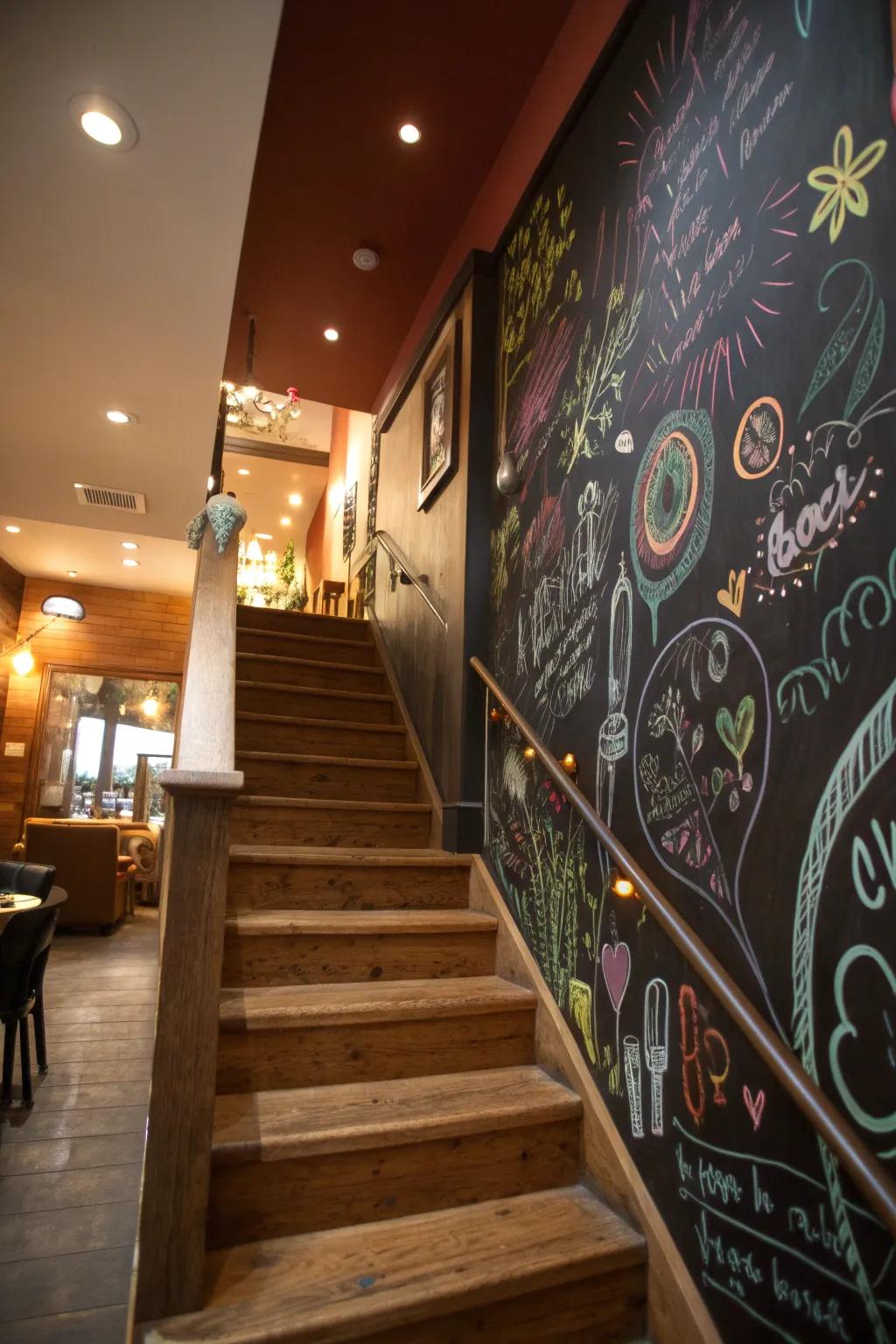 A blackboard wall infuses creativity and joy into your staircase.