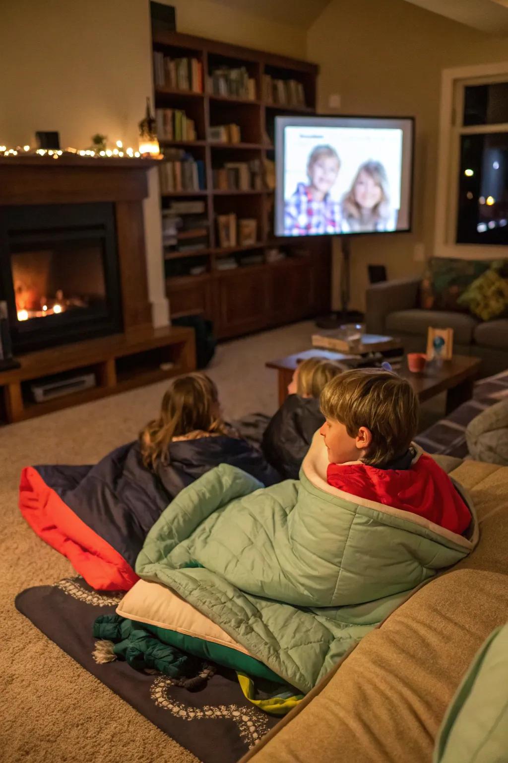 Delight in a cozy sleepover brimming with films and laughter.
