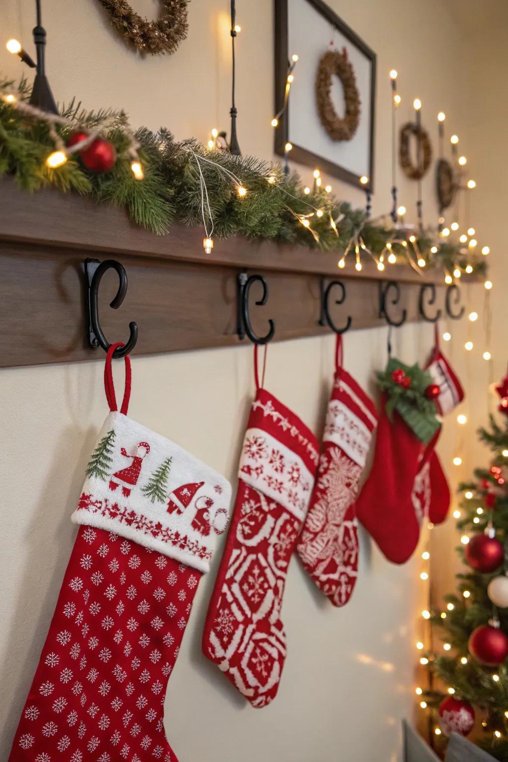 Wall fixtures present an elegant means to exhibit stockings.