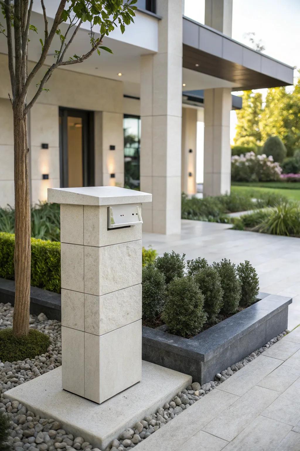 A modern rock mailbox offers clean lines and understated sophistication.