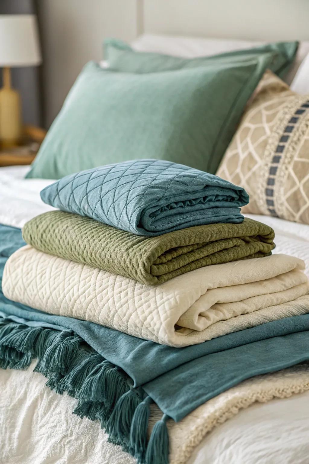 Stratify your bedding for an inviting sensation.