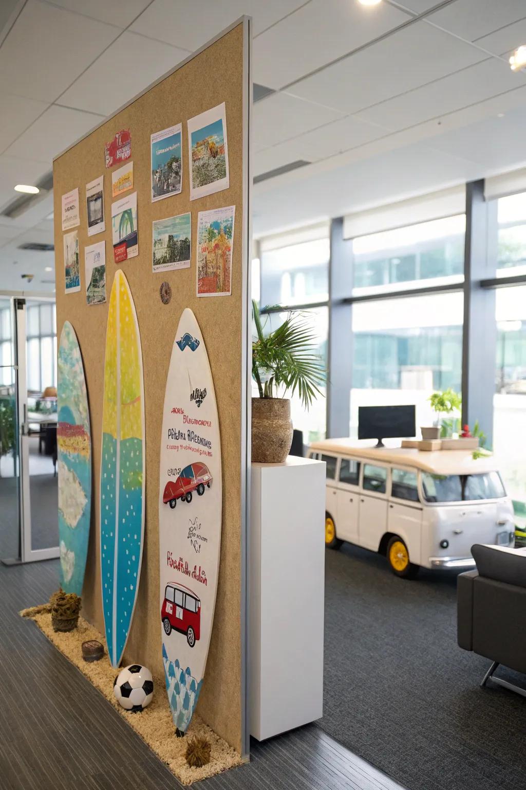 Inspire wanderlust using travel themes such as paddleboards and mobile homes.