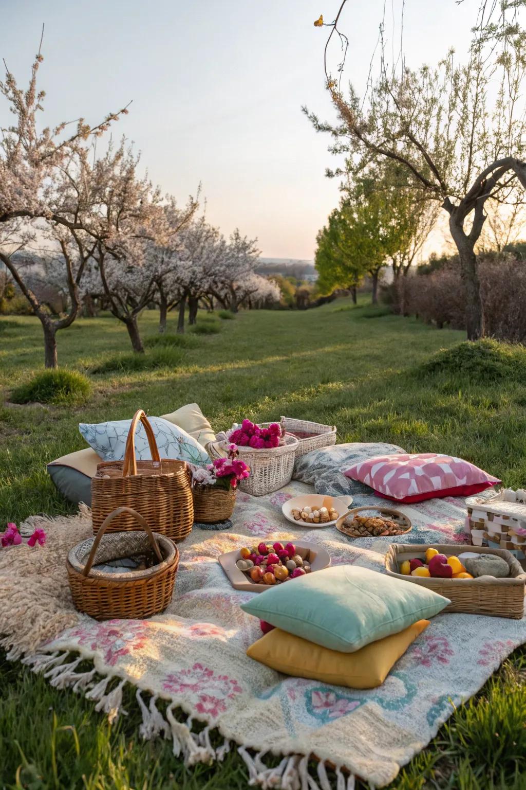 An inviting repast arrangement featuring coverings and bolsters.