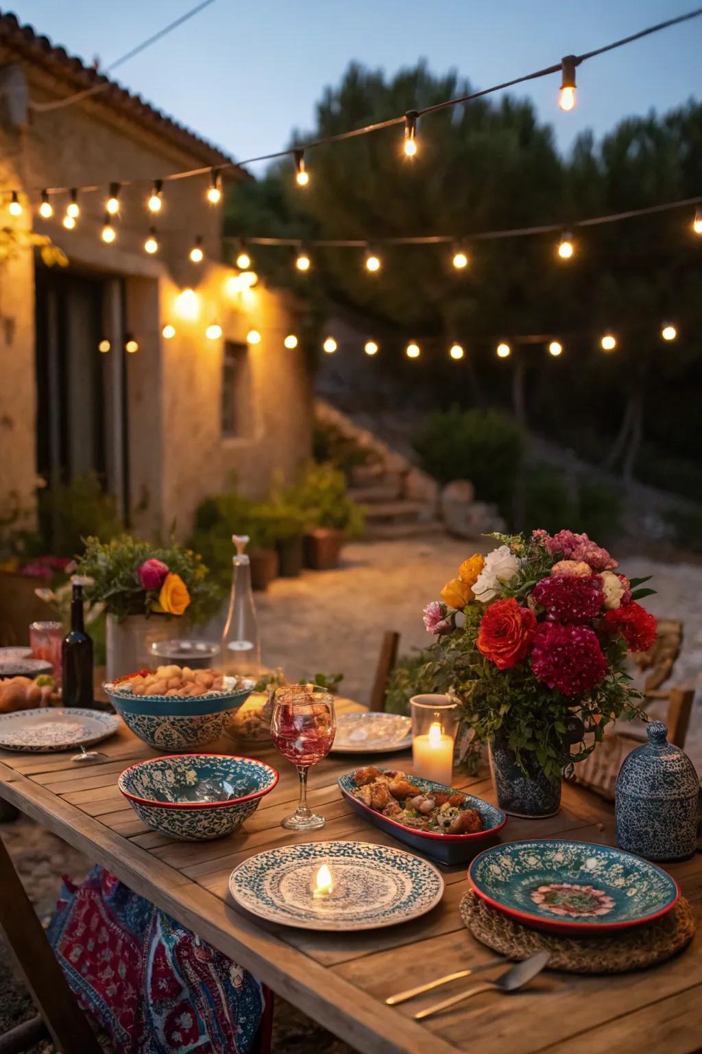 An inviting Mediterranean feast under the stars with authentic dishes.