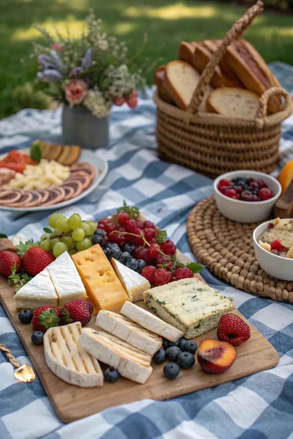 An exquisitely arranged assortment of sophisticated picnic delicacies