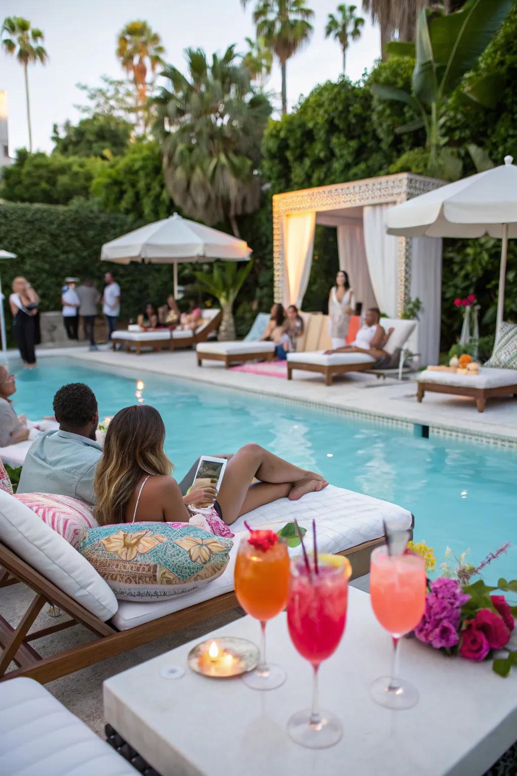Immerse yourself in sophistication with a glamorous waterfront setup.